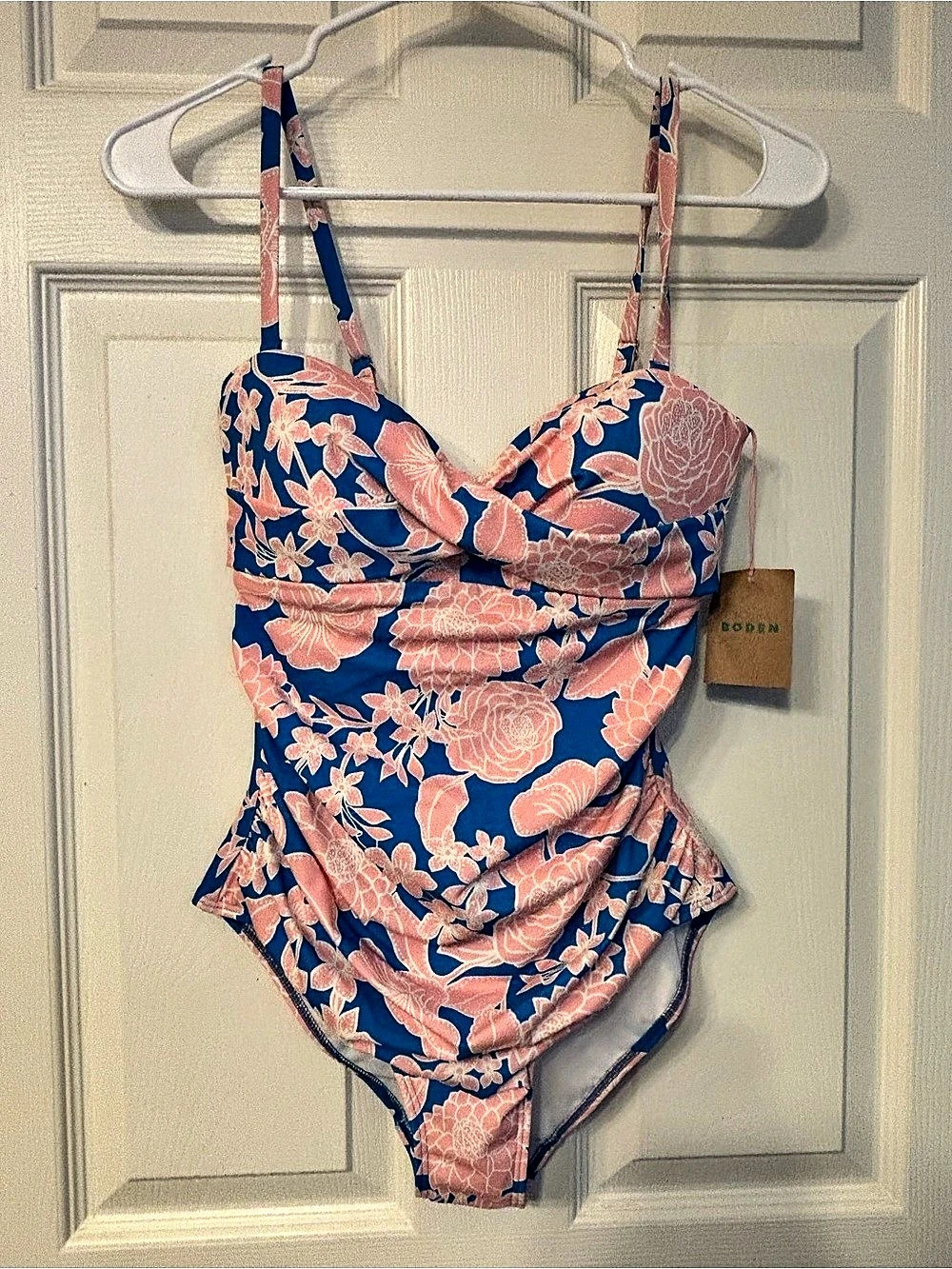 Boden Andros Twist Front Swimsuit Floral One-Piece Swimsuit Blue & Pink Size 6r